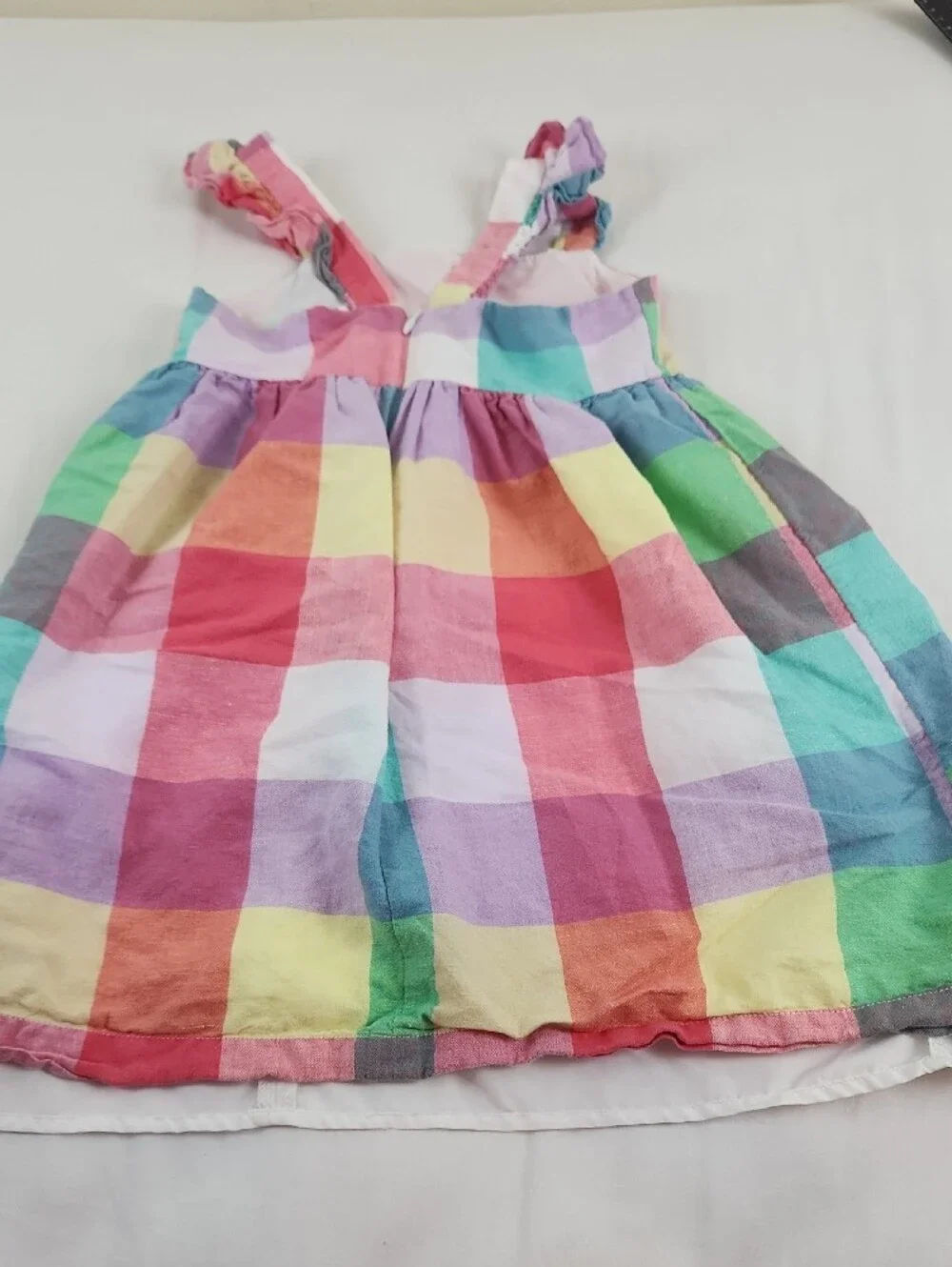 Gap Kids Checkered Ruffle Strap Sundress, Pink, Yellow, Green, Blue Small 6 7